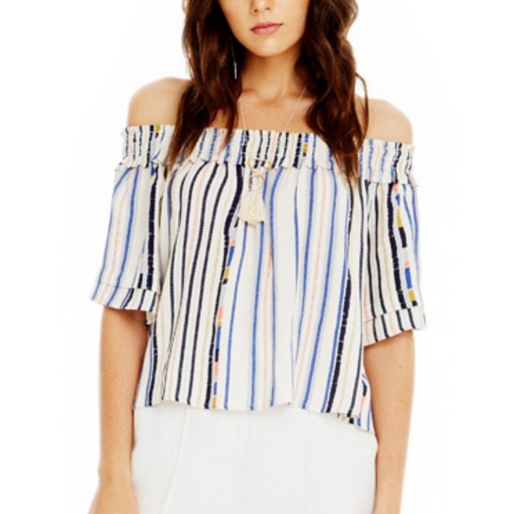 ASTR The Label Stripe Off The Shoulder Top - Sz. M - Picture 2 of 5